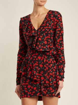 Raquel Diniz Anna Floral-print Silk-crepe Dress - Black Red
