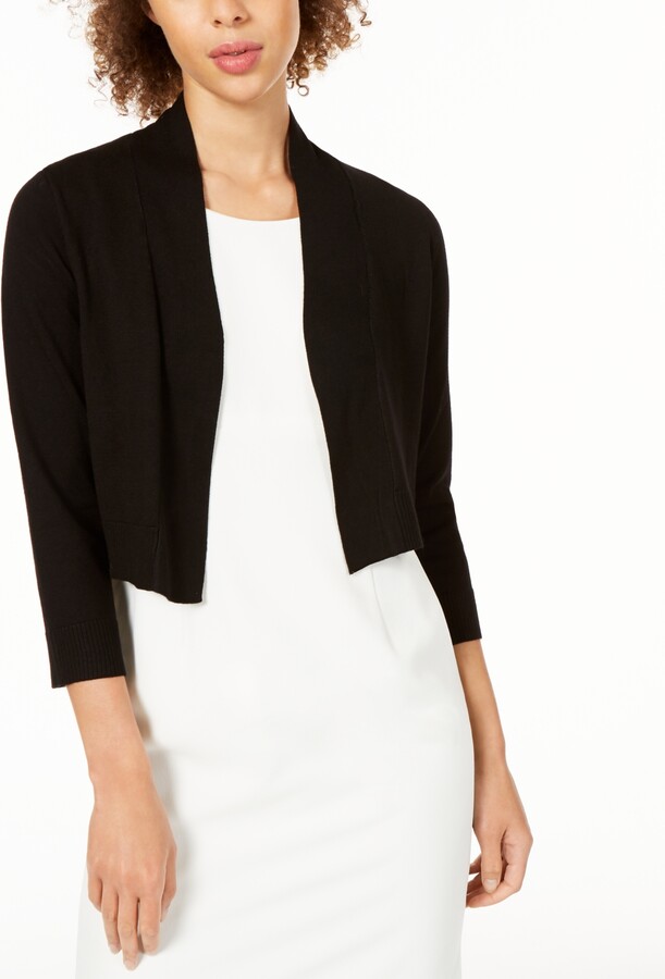Calvin Klein Women's Cropped Open-Front Three-Quarter Sleeve Cardigan