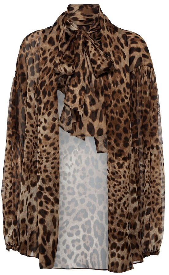Leopard Print Tie Neck Blouse | ShopStyle