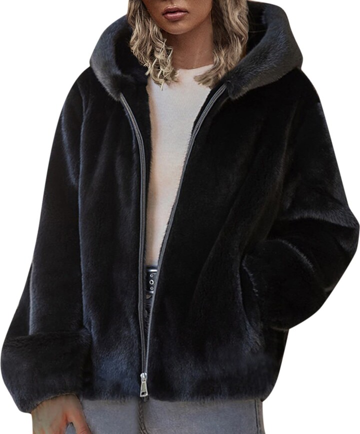 Generic Black Faux Fur Jacket Women Cropped Women Relaxed Fit - Main Image