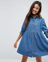 Thumbnail for your product : ASOS Denim Smock Shirt Dress in Midwash Blue