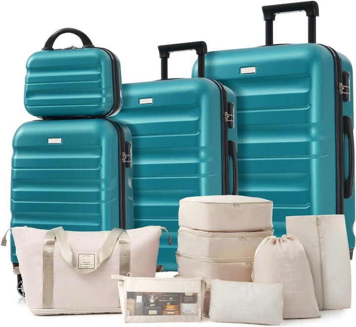 Merax 12-Piece Blue ABS Hardshell Dual Spinner Luggage Set with Expandable Duffel Bag, 8-Packing Cubes