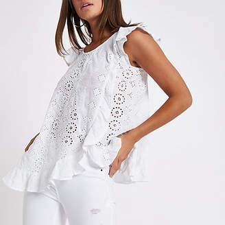 River Island Womens White embroidered frill top