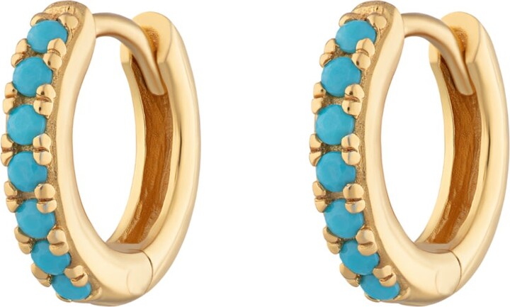 Scream Pretty Gold / Blue Gold Huggie Earrings With Turquoise Stones