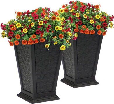 FCMP Outdoor Modemmo Self-Watering Planter, Casablanca Pattern, Black, Set of 2