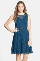 Thumbnail for your product : Marc New York 1609 Marc New York by Andrew Marc Belted Lace Fit & Flare Dress