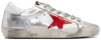 Golden Goose Silver and Red Superstar Sneakers