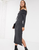 Thumbnail for your product : Topshop bardot knitted midi dress in charcoal