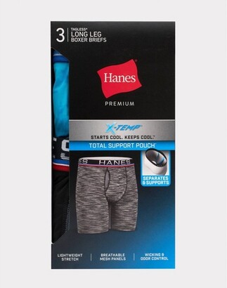 Hanes Premium Men's Xtemp Total upport Pouch Anti Chafing 3pk Long Leg Boxer  Briefs - Blue//Black - ShopStyle