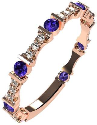 Nana Silver Stackable Ring Round Cut Rose Gold Flashed - Size 6 - Simulated Amethyst - Feb. Birthstone