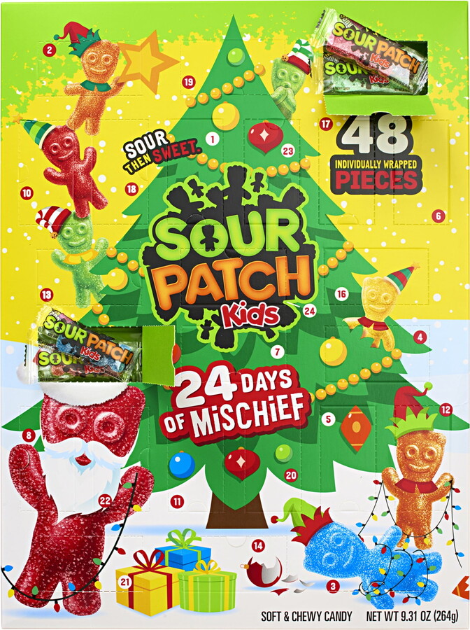 SOUR PATCH KIDS Big Kids Soft & Chewy Candy Holiday Advent Calendar, 24 Days (48 Pieces of Candy)