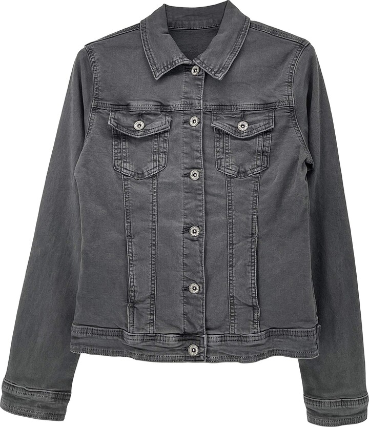 JOPHY & CO. - Women's Short Denim Denim Jacket in Light Cotton with Pockets  and Buttons (code V996) - Grey - S - ShopStyle