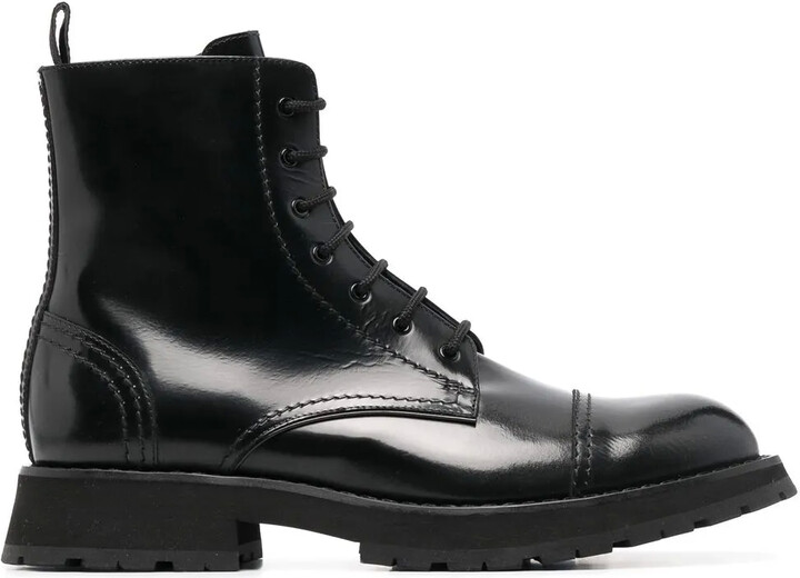 Alexander McQueen Lace-Up Leather Ankle Boots