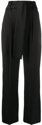 black high waisted tie trousers