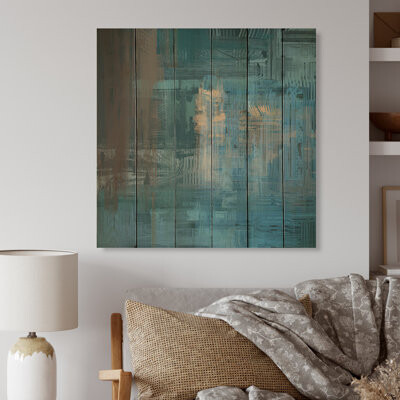 17 Stories Multi And Blue Frozen Grunge Art II - Modern Print on Wood