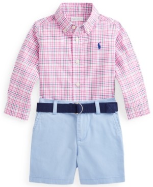 Polo Ralph Lauren Ralph Lauren Baby Boys Plaid Shirt, Belt & Shorts Set