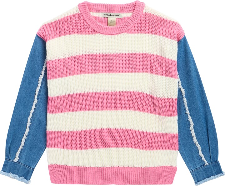 Cotton Emporium Kids' Denim Sleeve Stripe Sweater