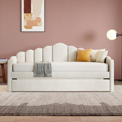 Mercer41 Twin Size Upholstered Daybed With Trundle Velvet Sofabed With USB Charging PortsNo Box-Spring Needed