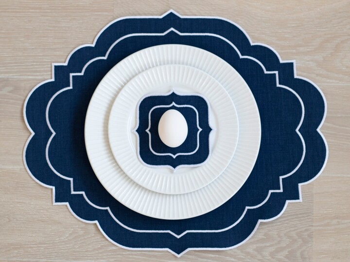 Etsy Navy Linen Scalloped Table Mats With Double White Trim For Decor ''