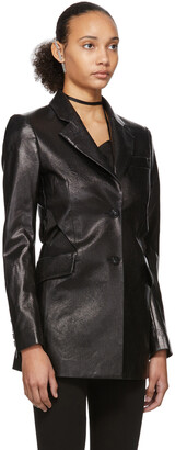 Yang Li Black Patent Faux-Leather Cut-Out Blazer