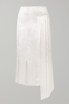 Marni Pleated Asymmetric Satin Midi Skirt - Ivory