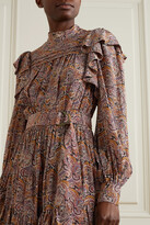 Thumbnail for your product : Ulla Johnson Luna Belted Ruffled Floral-print Silk Mini Dress - Brown