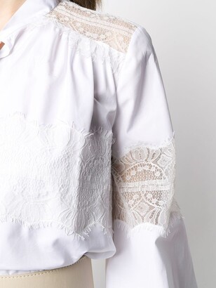Giambattista Valli Embroidered Panel Tie Neck Blouse