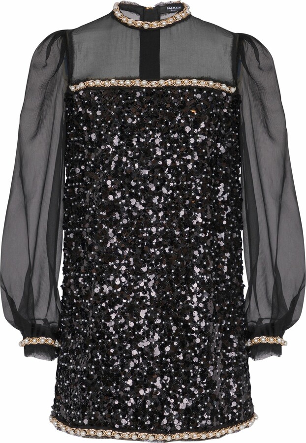 Balmain Chiffon And Beaded Sequin Dress
