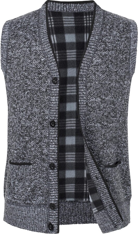 Yukirtiq Men's Fleece Lined Gilet VNeck Sleeveless Cardigans Gentleman