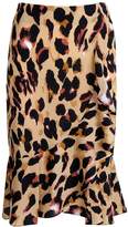 Thumbnail for your product : boohoo Petite Leopard Print Asymmetric Ruffle Satin Midi Skirt