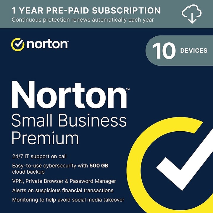 Norton Co. Small Business Premium 2025, Business-Grade Cybersecurity with Antivirus for 10 Devices, 1 Year Subscription