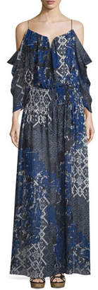Nicole Miller 3/4 Sleeve Tarnished Textile Print Maxi Dress, Multi