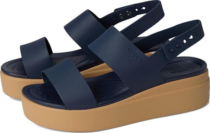 Crocs Brooklyn Low Wedge Women's Sandals Navy/Tan : 7 M