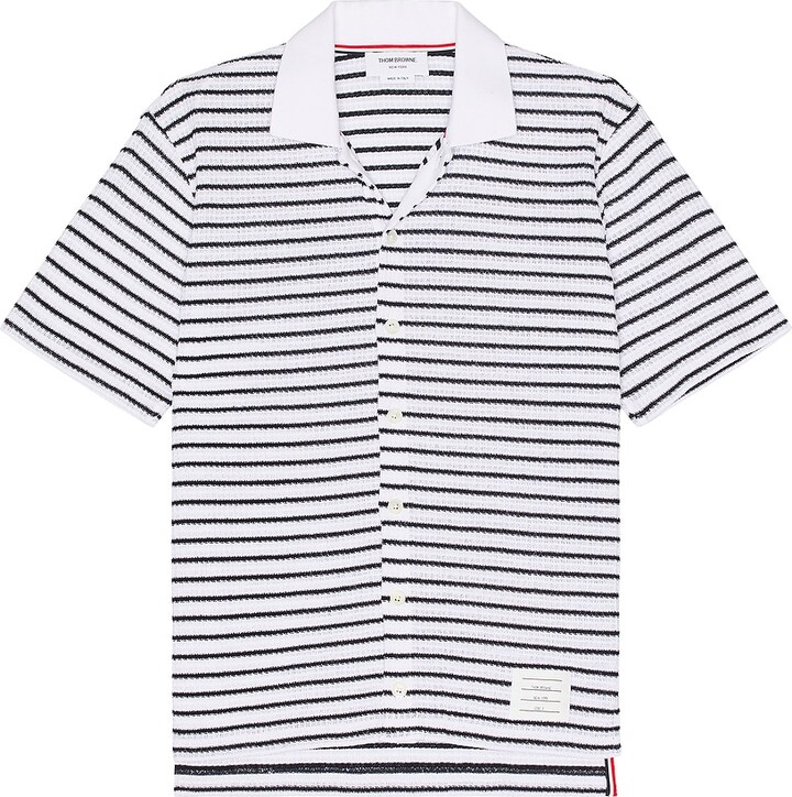 Thom Browne Short Sleeve Button Down Shirt in Navy