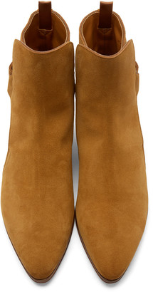 Saint Laurent Tan Suede Snap French Ankle Boots