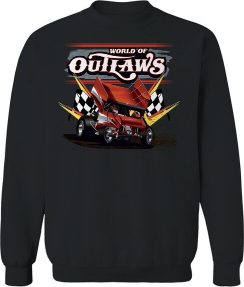 Woo WooMen'sWorldOfOutlawsRedCarLongSleeveGraphicCottonPulloverSweatshirt-BlackL