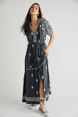 Riley Embroidered Midi Dress by Free People, Black, XS