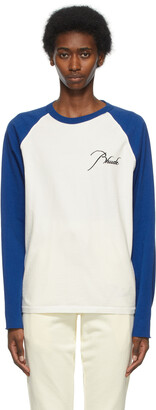 Rhude White & Blue Raglan Logo Long Sleeve T-Shirt
