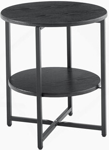 Mercer41 Compact Round Side Table With 2 Tiers, Farmhouse Accent For Small Spaces, Nightstand With Storage Shelf, Black