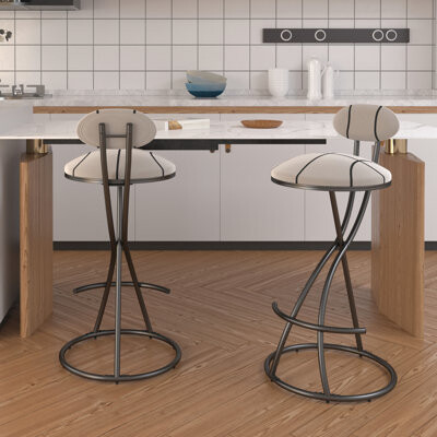 George Oliver Modern Velvet Bar Stools With S - Shaped Metal Frame, Comfortable , And Quick Setup For Pubs Round Counter Chairs Stripe, Ergonomic Footrest, Easy Cle