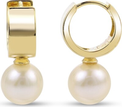 Zales 7.5-8.0mm Freshwater Cultured Pearl Huggie Hoop Drop Earrings in Sterling Silver with 14K Gold Plate