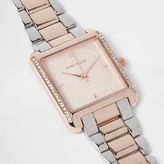 Thumbnail for your product : River Island Womens Rose gold tone diamante pave square watch
