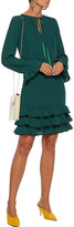 Thumbnail for your product : Mikael Aghal Tiered Velvet-trimmed Crepe De Chine Mini Dress