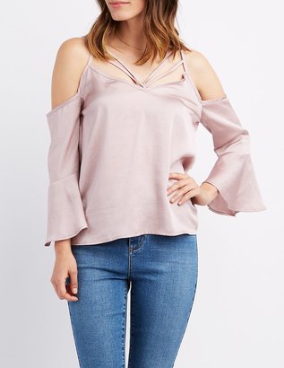 Charlotte Russe Strappy Bell Sleeve Cold Shoulder Top