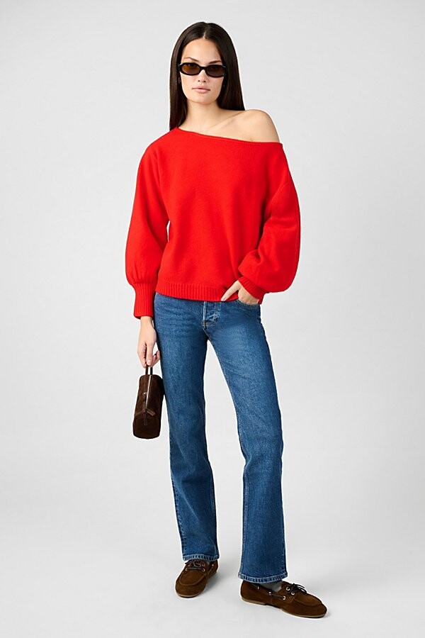 WeWoreWhat Off-The-Shoulder Balloon Sleeve Sweater in Red