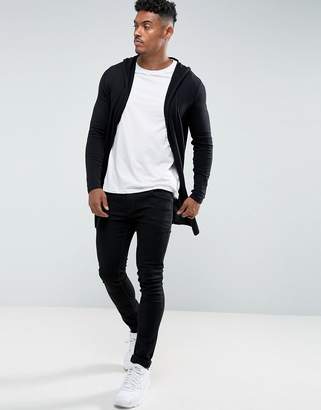 ASOS Design Hooded Open Front Cardigan With Curved Hem In Black