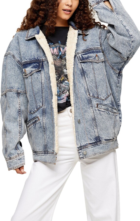 topshop shearling denim jacket