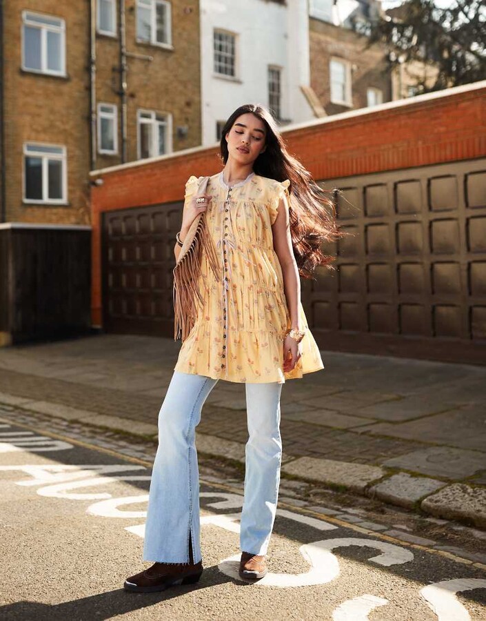 Stradivarius D74 flare slit jeans in light wash ShopStyle