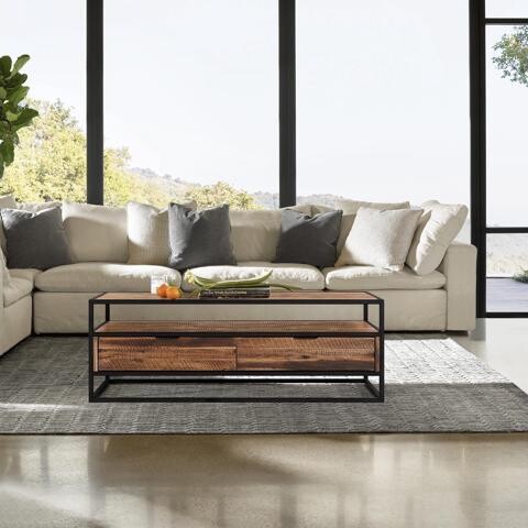 tuphen Ludgate Rectangle Coffee Table with Shelf in Acacia and Black Metal