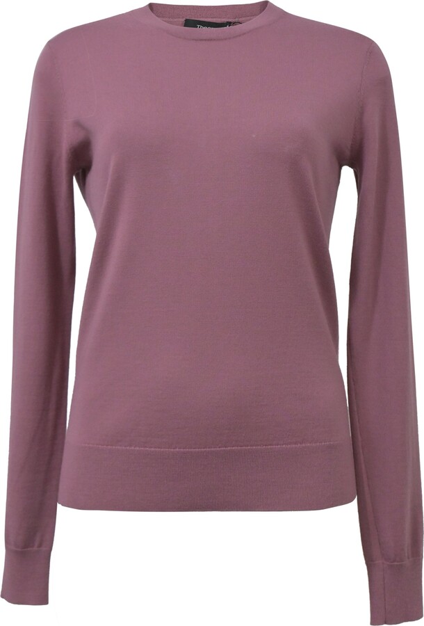 Theory Crewneck Regal Sweater in Pink Wool